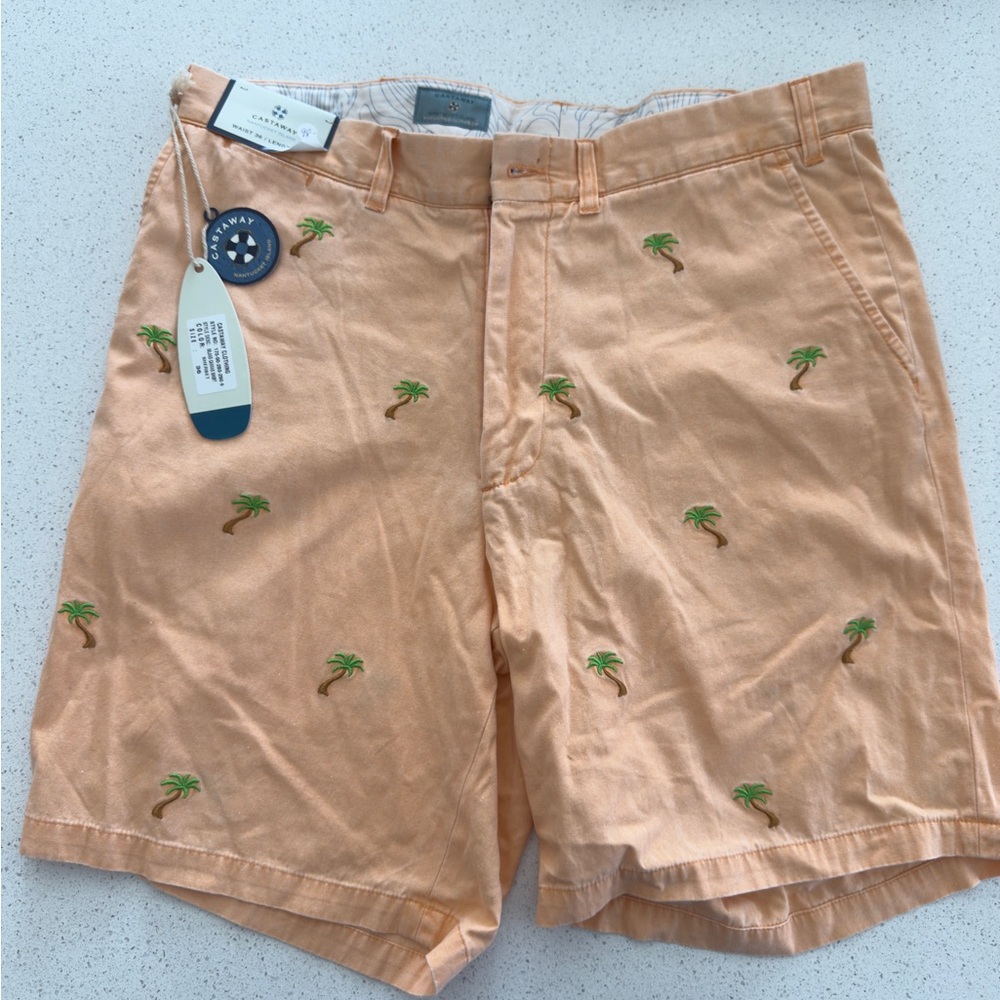 Castaway Orange Shorts with Palm Tree Embroidery